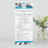 Aqua Trim Black Damask Wedding Program Programm (Stehend Vorderseite)
