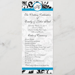 Aqua Trim Black Damask Wedding Program Programm