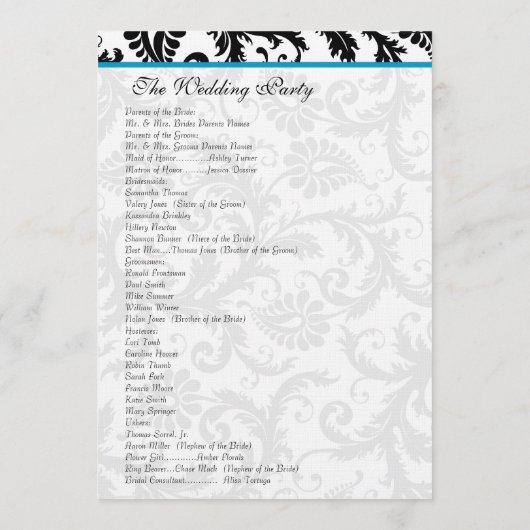 Aqua Trim Black Damask Wedding Program Programm (Rückseite)