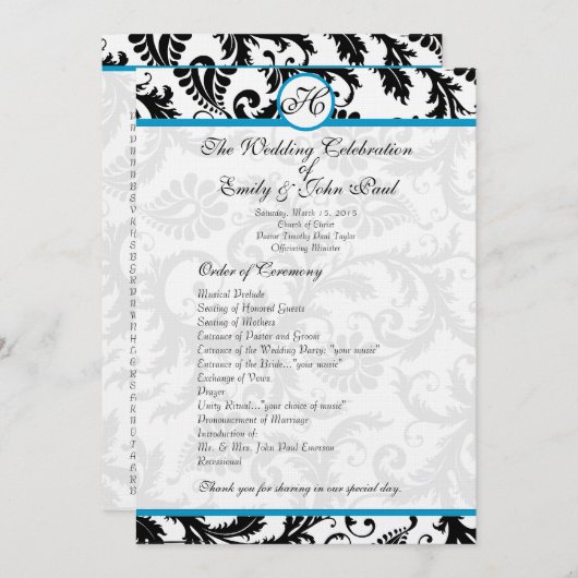 Aqua Trim Black Damask Wedding Program Programm (Vorne/Hinten)
