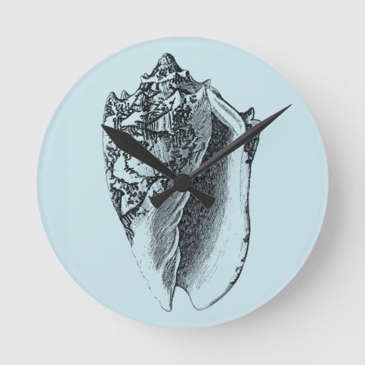 Aqua-Tritonshorn-Muschel Runde Wanduhr (Vorderseite)