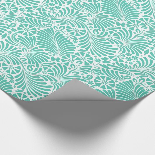 Aqua Tropical Floral Modern Damask Geschenkpapier (Ecke)