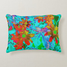 Aqua Tropical mit gelben und orangefarbenen Blume Dekokissen