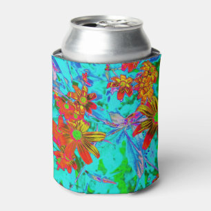 Aqua Tropical mit gelben und orangefarbenen Blume Dosenkühler