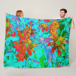 Aqua Tropical mit gelben und orangefarbenen Blume Fleecedecke