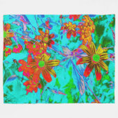 Aqua Tropical mit gelben und orangefarbenen Blume Fleecedecke (Vorderseite (Horizontal))