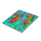 Aqua Tropical mit gelben und orangefarbenen Blume Fliese (Seite)