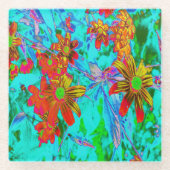 Aqua Tropical mit gelben und orangefarbenen Blume Glasuntersetzer (Vorderseite)