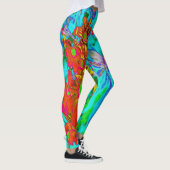 Aqua Tropical mit gelben und orangefarbenen Blume Leggings (Rechts)