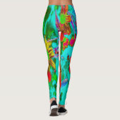Aqua Tropical mit gelben und orangefarbenen Blume Leggings (Rückseite)