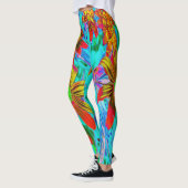 Aqua Tropical mit gelben und orangefarbenen Blume Leggings (Links)