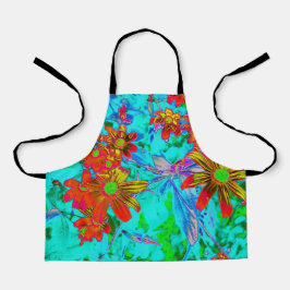 Aqua Tropical mit gelben und orangefarbenen Blume Schürze