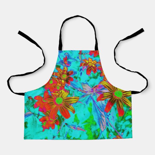 Aqua Tropical mit gelben und orangefarbenen Blume Schürze (Vorderseite)