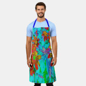 Aqua Tropical mit gelben und orangefarbenen Blume Schürze (Getragen)