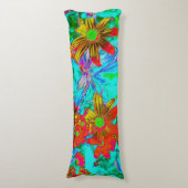 Aqua Tropical mit gelben und orangefarbenen Blume Seitenschläferkissen (Vorderseite Vertikal)