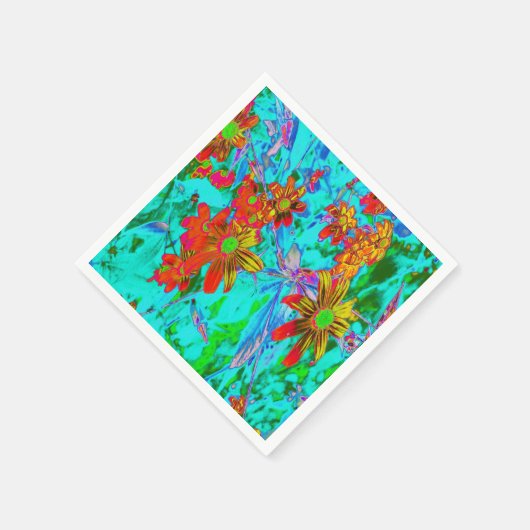 Aqua Tropical mit gelben und orangefarbenen Blume Serviette (Ecke)