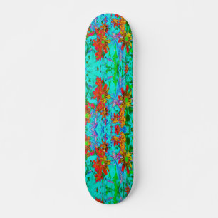 Aqua Tropical mit gelben und orangefarbenen Blume Skateboard