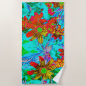 Aqua Tropical mit gelben und orangefarbenen Blume Strandtuch (Vorderseite)