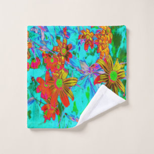 Aqua Tropical mit gelben und orangefarbenen Blume Waschlappen