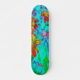 Aqua Tropical mit gelben und orangen Blumen Skateboard