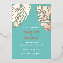 Aqua Tropical Palm Leaf Wedding Gold Folieneinladung