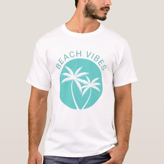 Aqua Tropical Palm Logo Beach Vibes T-Shirt (Vorderseite)
