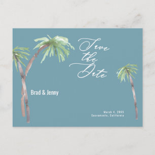 Aqua Tropical Wedding Save the Date Postcard Postkarte