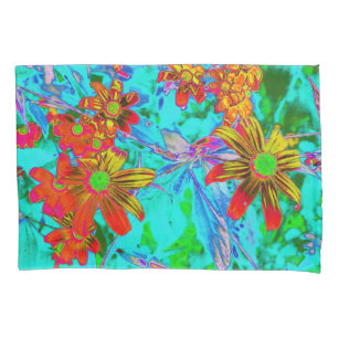 Aqua-Tropisch mit gelben und orangen Blumen Kissenbezug