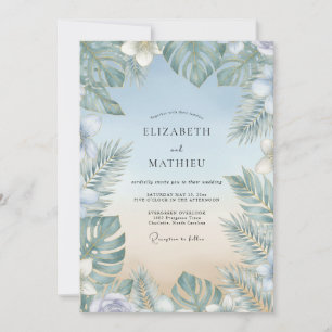 Aqua Tropische Palme Gedämpfte Eukalyptus-Hochzeit Einladung