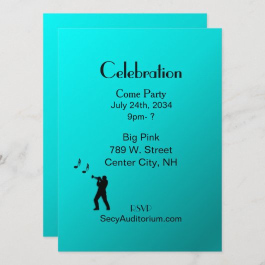 Aqua Trumpet Party Einladung (Vorne/Hinten)