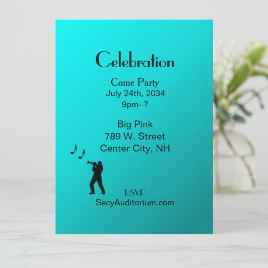 Aqua Trumpet Party Einladung (Stehend Vorderseite)