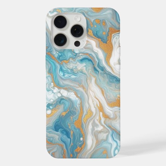 Aqua Türkis Aquamarin Blue White Gold Marmor Muste iPhone Hülle (Rückseite)