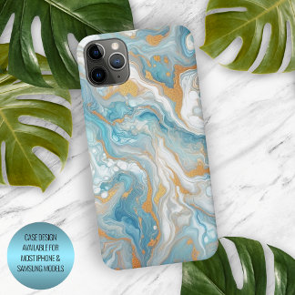 Aqua Türkis Aquamarin Blue White Gold Marmor Muste iPhone 15 Pro Max Hülle