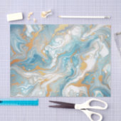 Aqua Türkis Aquamarin Blue White Gold Marmor Muste Seidenpapier (Handwerk)