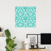 Aqua Türkis Aquamarines Damastmuster Poster (Heimbüro)