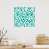Aqua Türkis Aquamarines Damastmuster Poster (Küche)