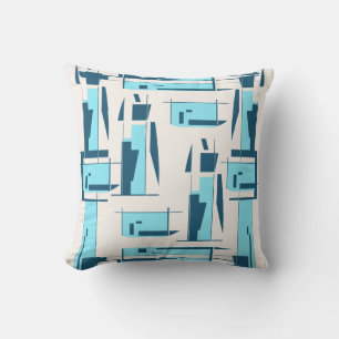Aqua Türkis auf weißen Formen und Linien Design Kissen