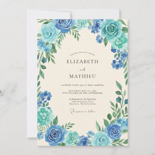 Aqua Türkis Blatt Hochzeit Einladung (Vorderseite)