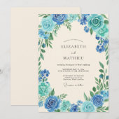 Aqua Türkis Blatt Hochzeit Einladung (Vorne/Hinten)