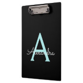 Aqua Türkis Blau Schrift Mädchen Monogramm Name Klemmbrett (Links)