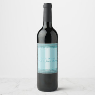 Aqua Türkis Blau & Silber Diamant Bling Wein Etike Weinetikett
