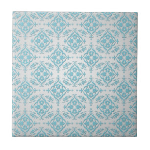 Aqua Türkis Blau und Silber Damast Fliese