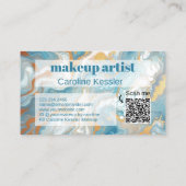 Aqua Türkis Blue White Gold Marmor Art Muster Visitenkarte (Rückseite)