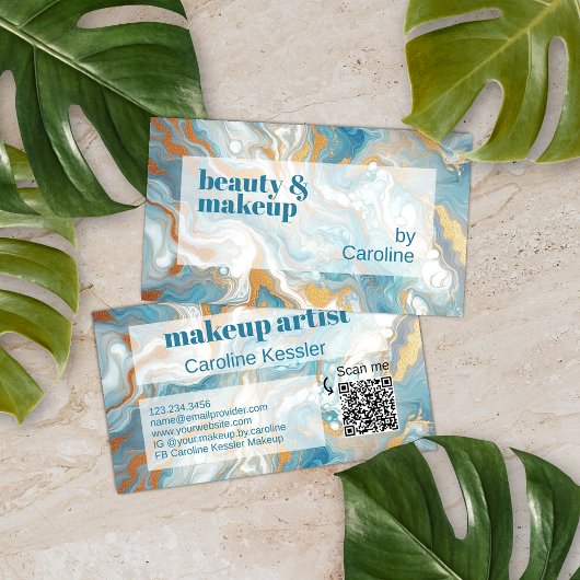 Aqua Türkis Blue White Gold Marmor Art Muster Visitenkarte