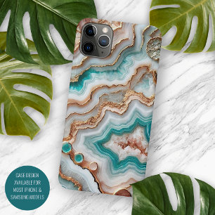 Aqua Türkis Blush Pink Rosen Gold Marmormuster iPhone 16 Pro Max Hülle