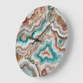 Aqua Türkis Blush Rosa Gold Marmormuster Große Wanduhr (Winkel)