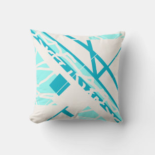 Aqua Türkis diagonales Design auf cremefarbenem Mo Kissen