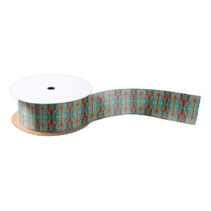 Aqua Türkis Gebranntes Orange Taupe Braun Mosaik K Satinband