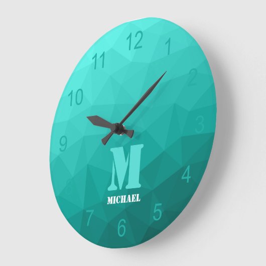 Aqua Türkis Geometric Mesh Pattern Monogram Große Wanduhr (Winkel)