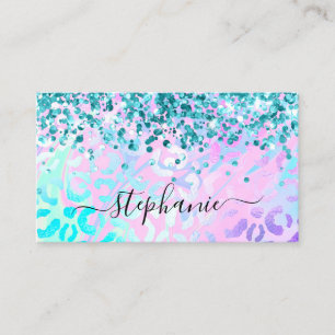 Aqua Türkis Glitter Irisierender Leopard Visitenkarte